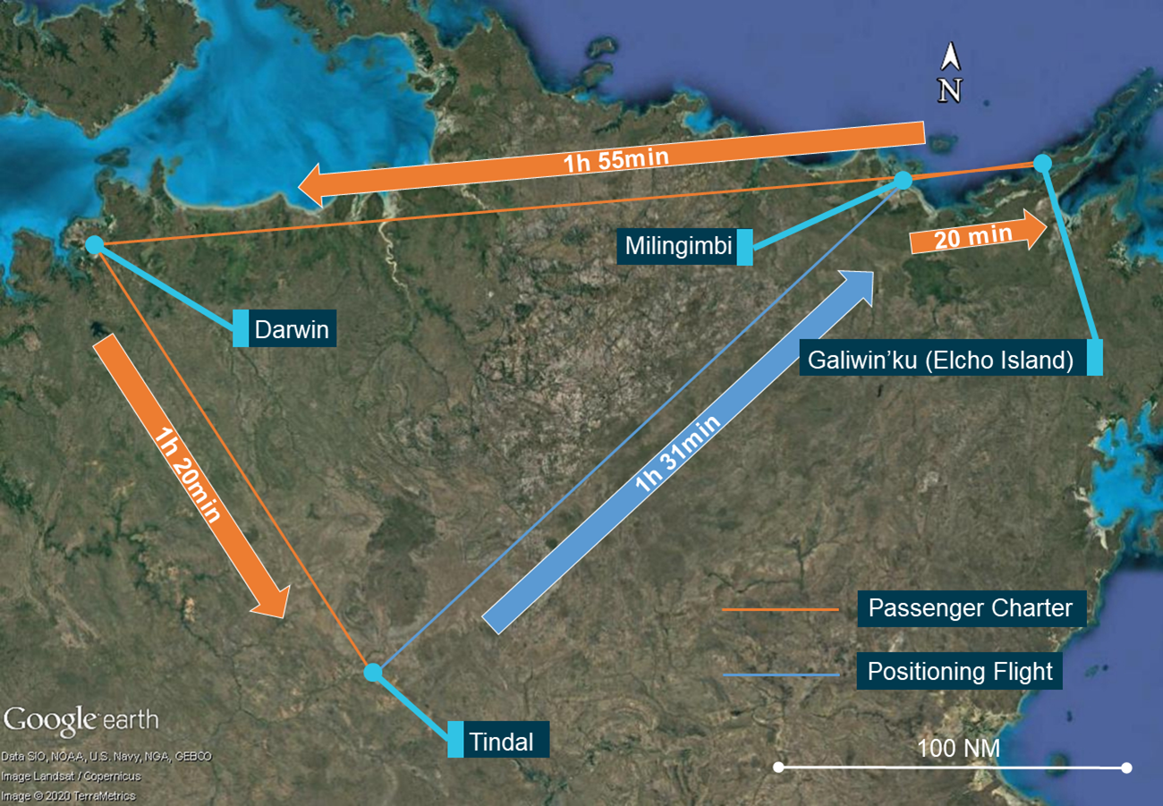 Figure 1: Charter flight route for VH-SJW.Source: Google Earth, annotated by the ATSB