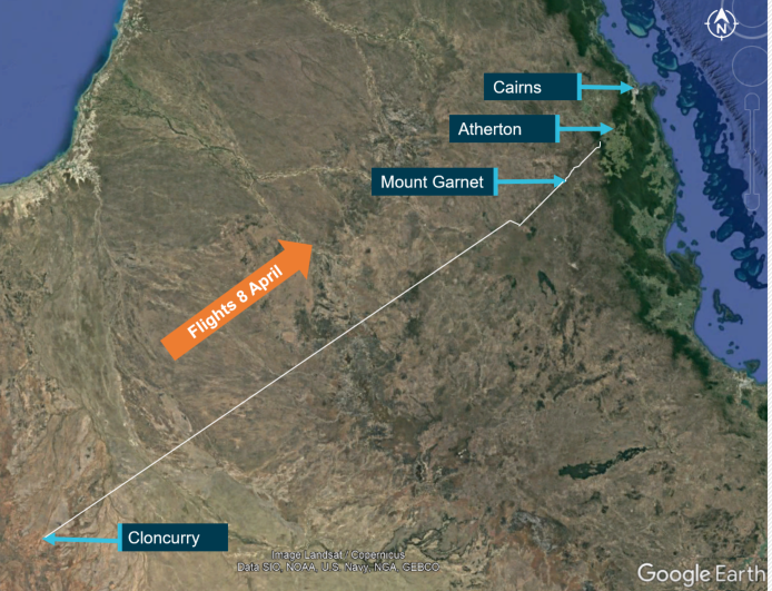 Figure 1: Map of Queensland locations relevant to the occurrence showing the approximate track of VH-DJN on the accident day.Source: Google Earth and aircraft GPS, annotated by ATSB