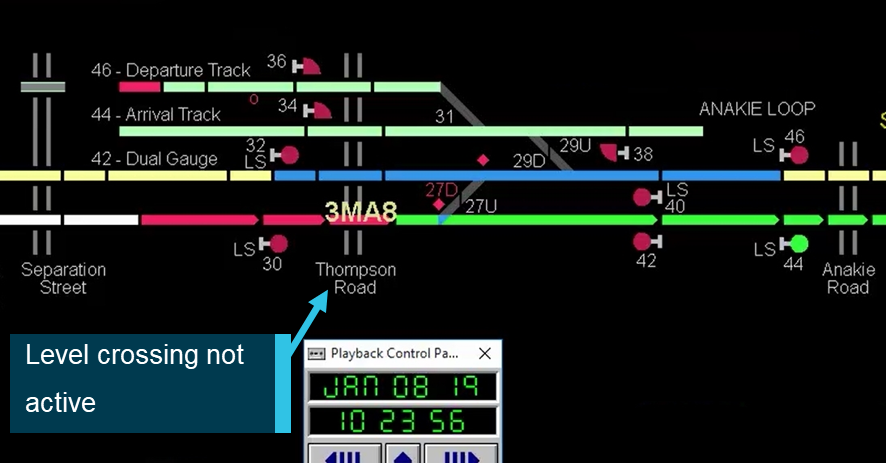 Figure 2: Phoenix replay of the occurrence.
Note: Time is Central Daylight-saving Time (CDT), Coordinated Universal Time (UTC) +10.5 hours.
Source: ARTC, annotated by the ATSB
