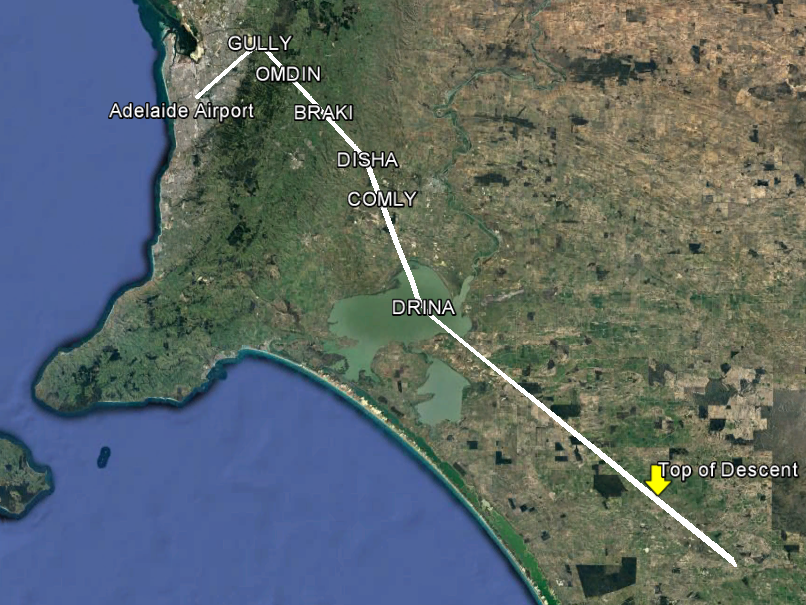 Figure 1: Flight path of VH-VUE with DRINA NINE ALPHA STAR waypoints overlaid.Source: Google Earth, with aircraft track and Airservices Australia waypoint information overlaid by ATSB