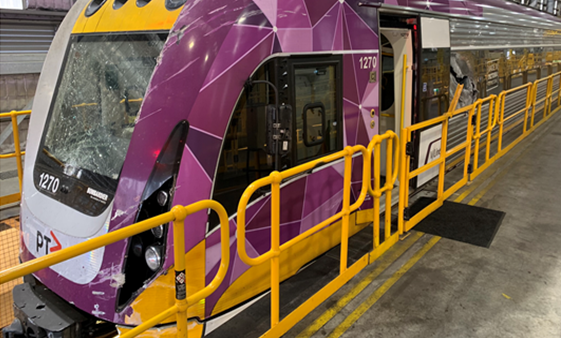 Figure 8: VLocity car 1270 – impact damage to front of train.Source: Chief Investigator, Transport Safety