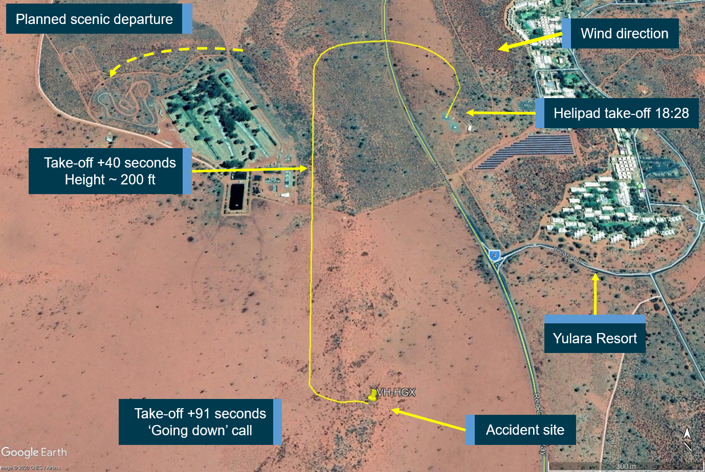 Figure 4: Accident flight path.Source: Google earth, annotated by the ATSB