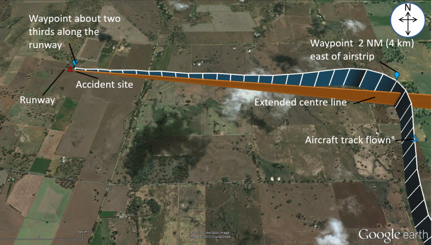 Figure 3: Approach flight path.Source: Google Earth and GPS track data overlaid by ATSB