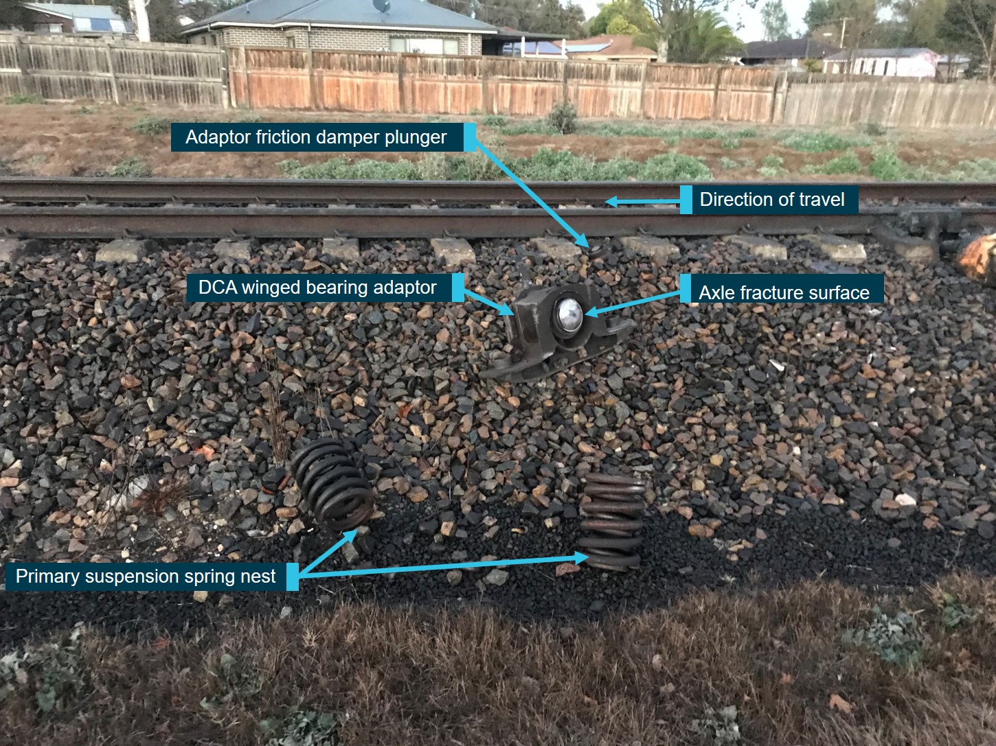 Figure 3: Parts found on Up side of track near derailment location.
Source: OTSI