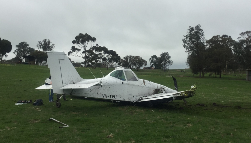 Figure 2: VH-TVU after the accident with undercarriage and right wing section missing.Source: Pilot