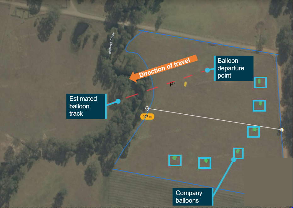 Figure 1: Approximate balloon track.Source: Operator, annotated by ATSB