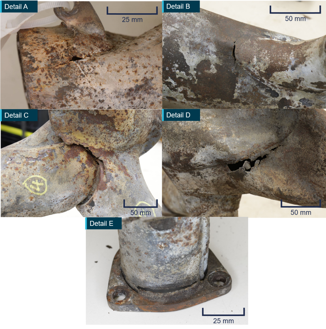 FiguDetailed images of fractures identified in Figure 47 (scale approximate)