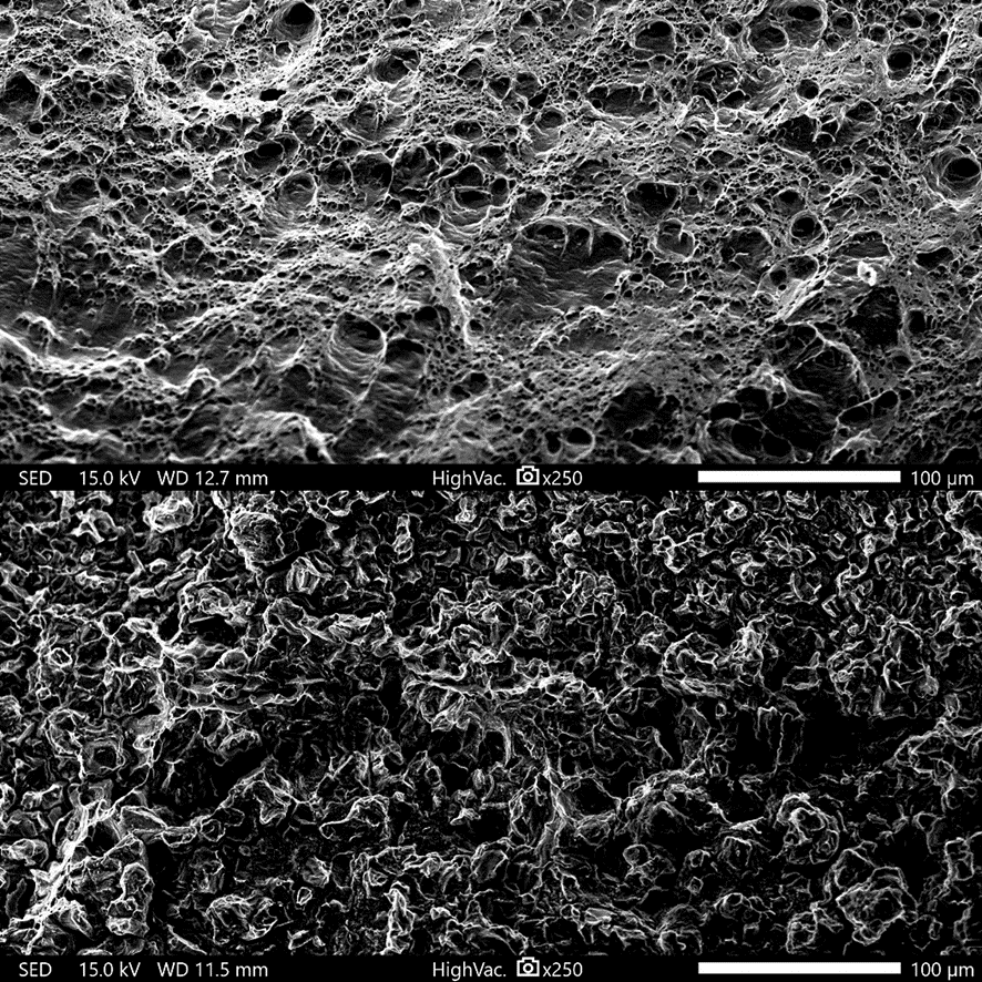Scanning electron microscope images of cylinder number 7 exhaust flange crack fracture surfaces