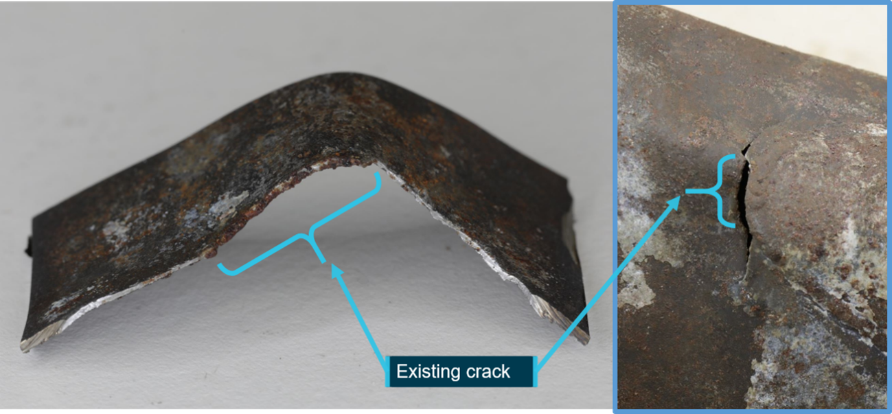 Crack B fracture surface showing the extent of pre-existing cracking
