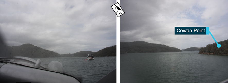 Photographs taken by the passenger in the front right seat through the front windscreen while taxiing to the designated take-off area (left) and shortly after take-off (right)