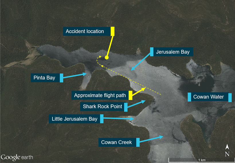 Approximate flight path in Jerusalem Bay