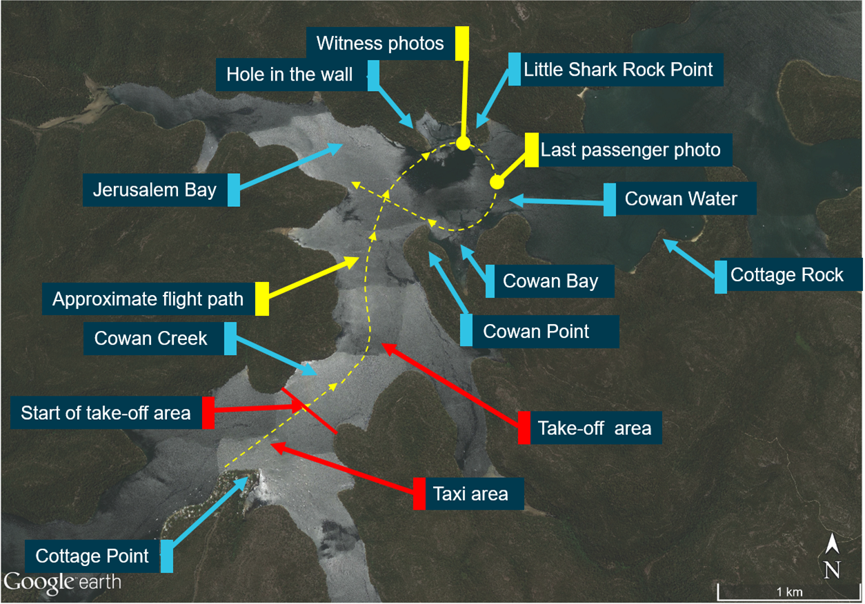 Cottage Point area and approximate initial flight path