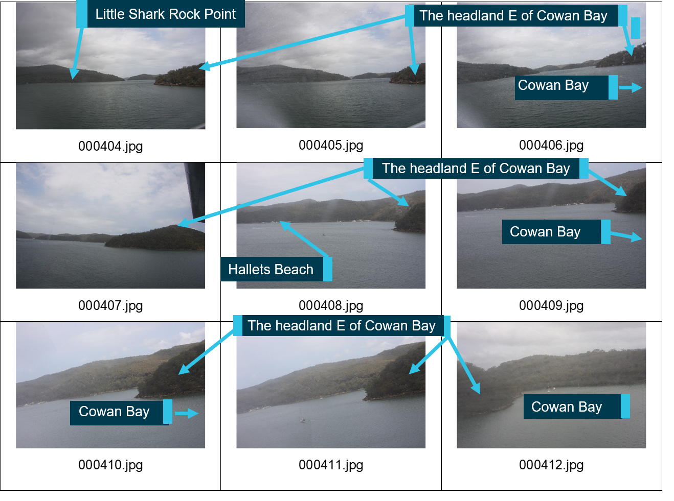 Images taken by the right seat passenger following take-off from Cottage Point during the accident flight, and used in the flightpath estimation