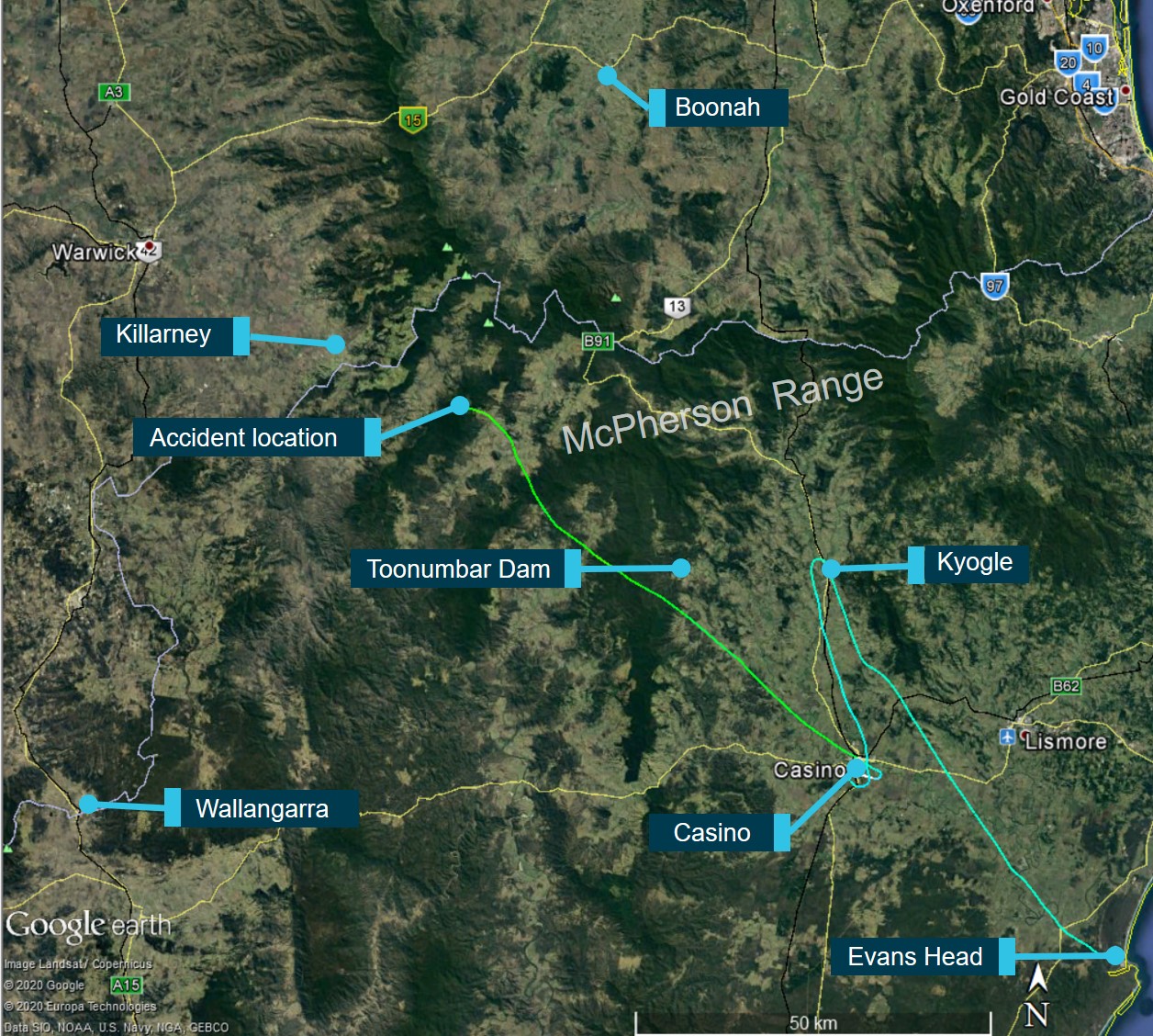 Figure 4 - Accident site and McPherson Range