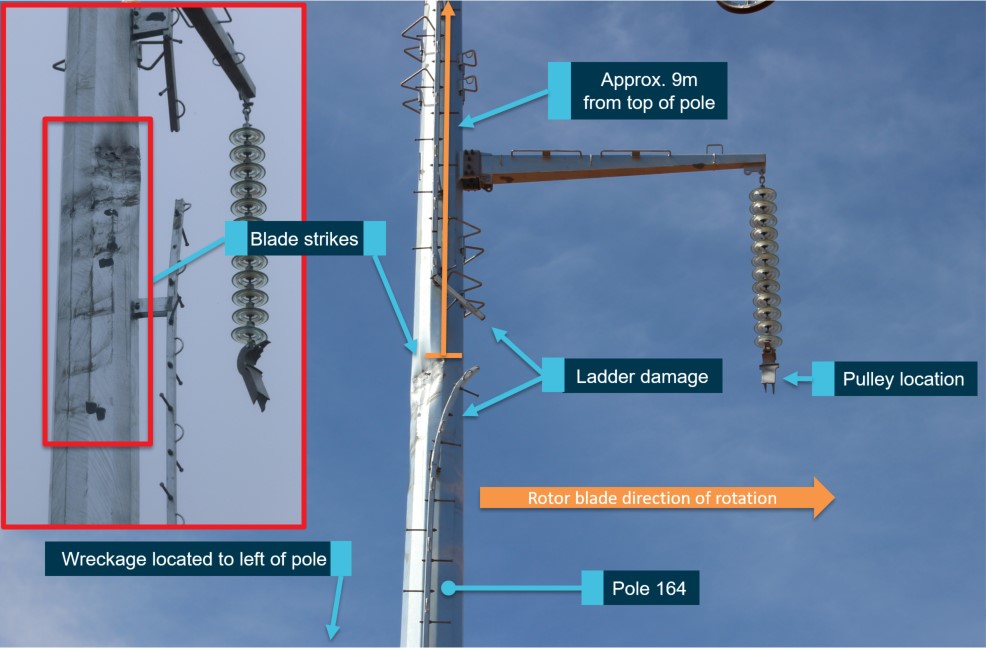 Figure 5: Impact marks and damage to pole 164.