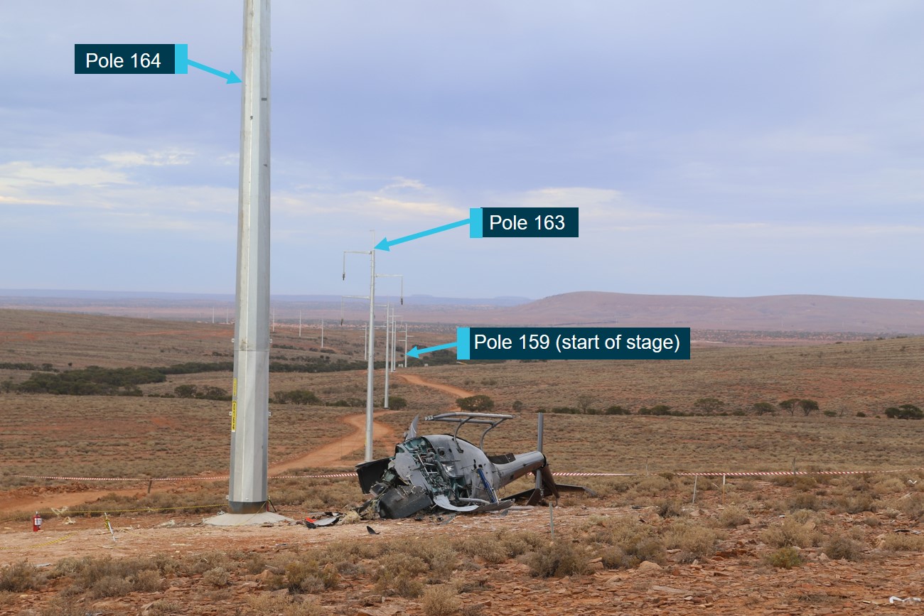 Figure 6: The accident site near pole 164. The direction of travel of the helicopter was from pole 163 to pole 164.