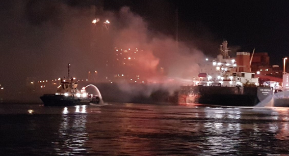Port Kembla tugs assisting with firefighting efforts