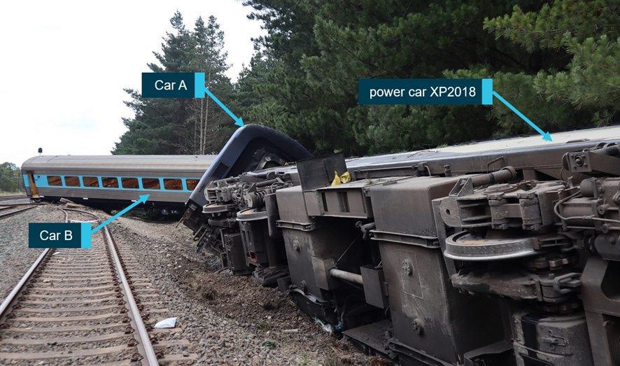 Leading three vehicles in the derailment