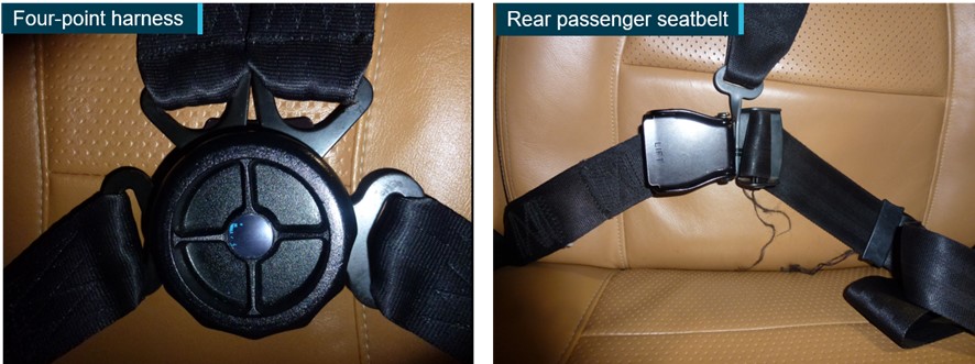Figure 28: Seatbelt mechanisms on EC120B VH-HIL front seats (left) and rear seats (right)