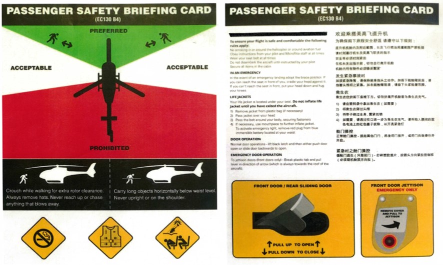 Figure 30: Front page of the safety briefing card used by the operator for the EC120B helicopter
