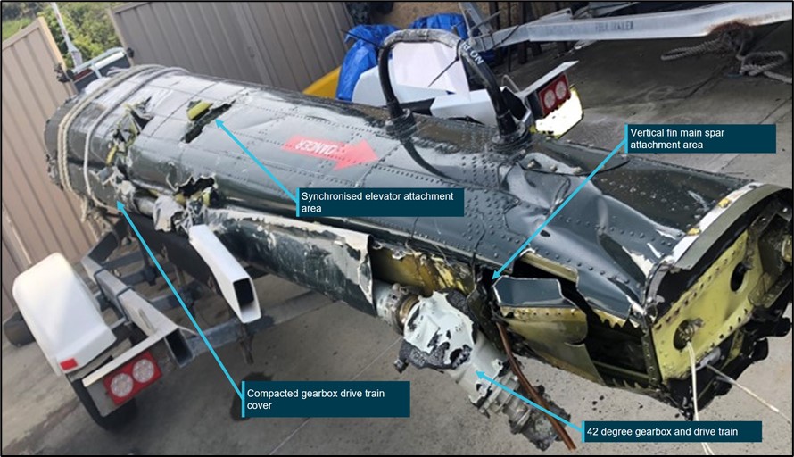 Figure 8: VH-UVC tailboom following recovery from the ocean floor