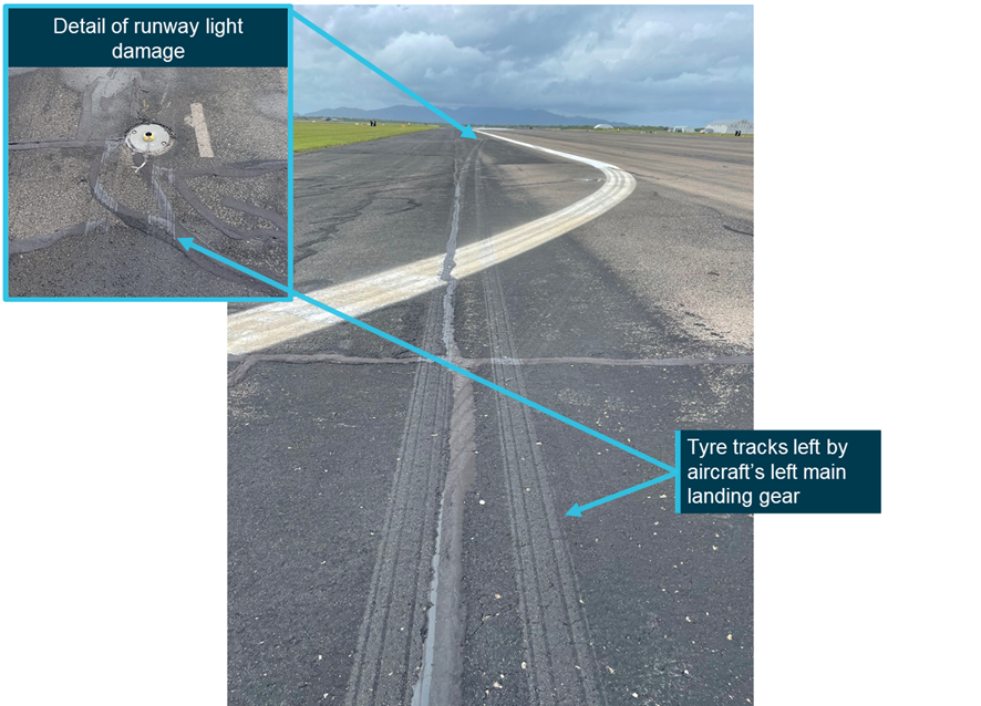 Figure 1: Aircraft tyre tracks and runway light damage