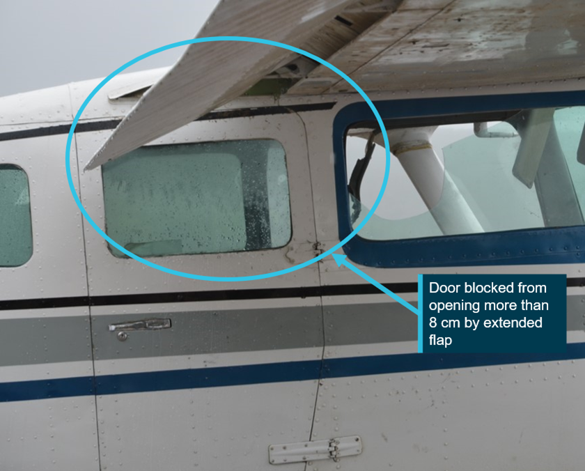 Cessna U206 with door unable to be opened more than 8 cm when flap is extended