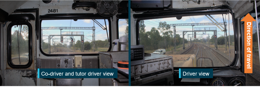 View from inside the cab looking forward