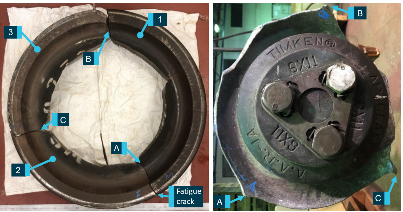 Reassembled wheel fragments (left) and wheel hub (right)