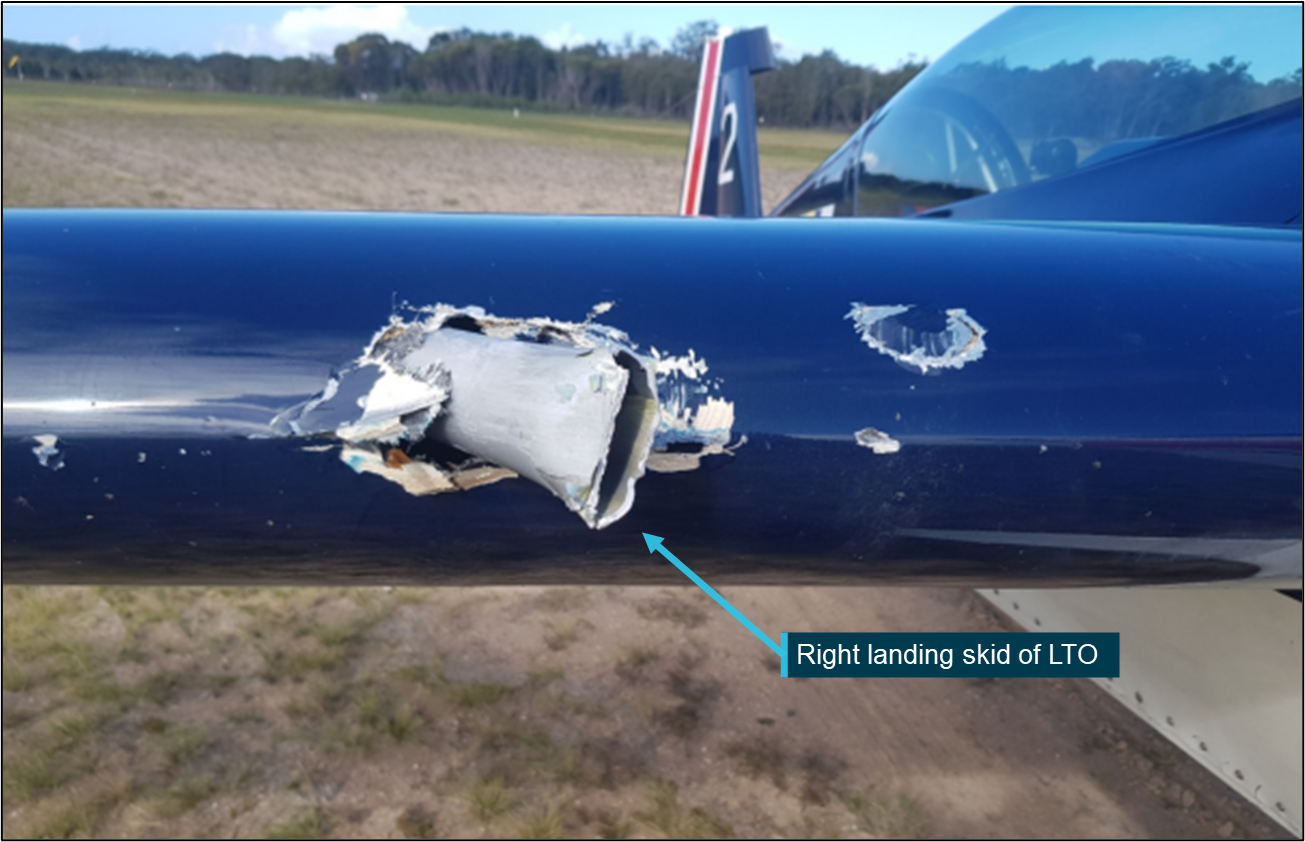 Leading edge wing damage and fuel tank puncture of VH-EXR