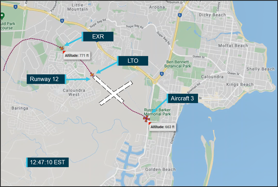 WebTrak data snapshot with aircraft positions prior to collision at 12:47:10