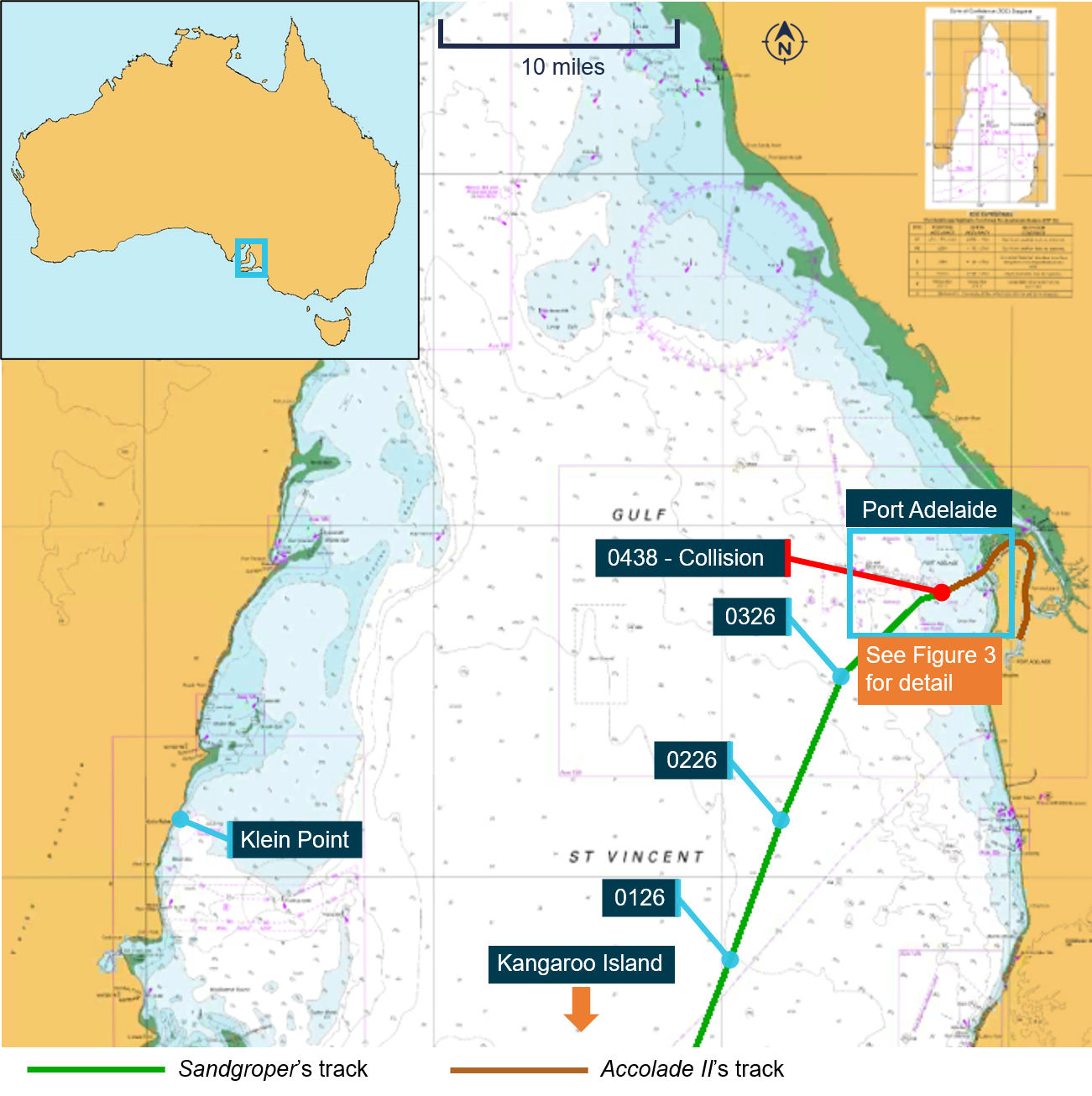 Figure 2: Section of chart Aus 781 showing key locations and vessel tracks