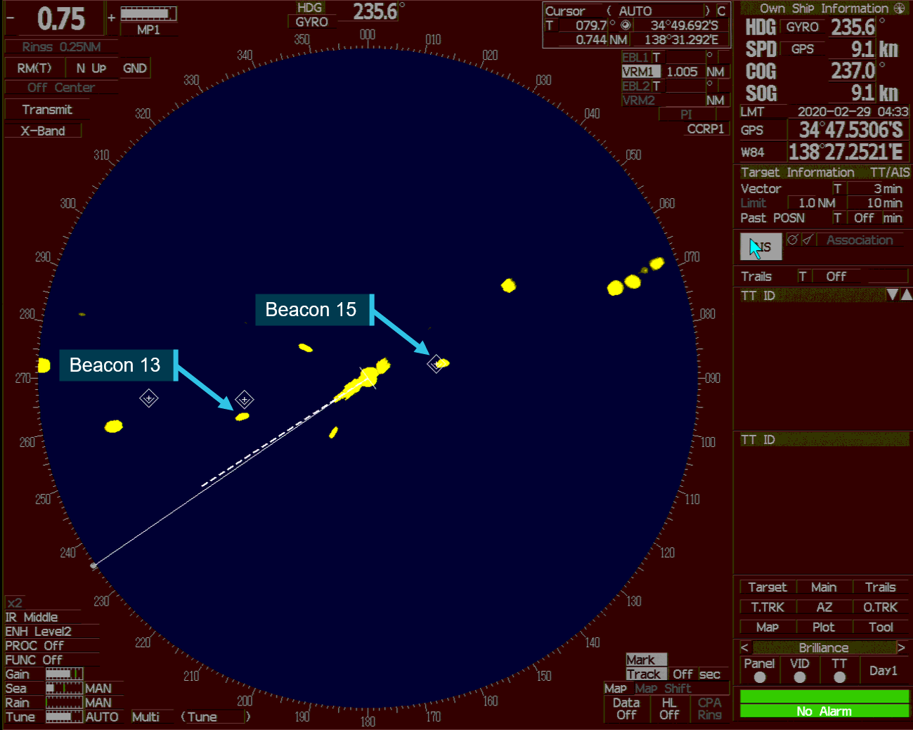 Figure 6: Set-up of Accolade II's radar as it exited the channel at 0433