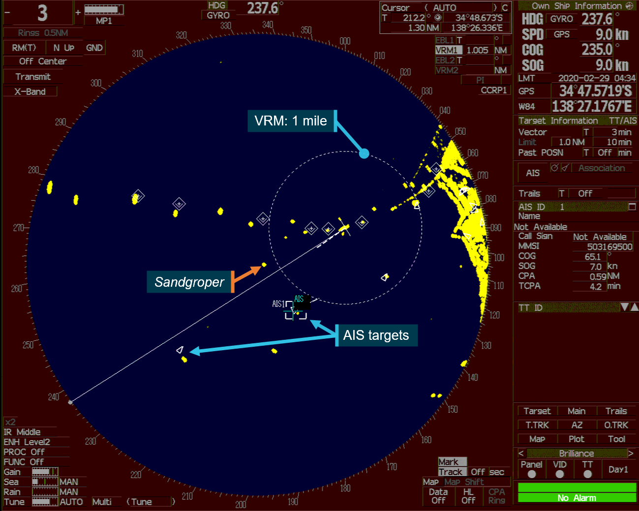 Figure 8: Sandgroper's first appearance on Accolade II's radar at 0434:02