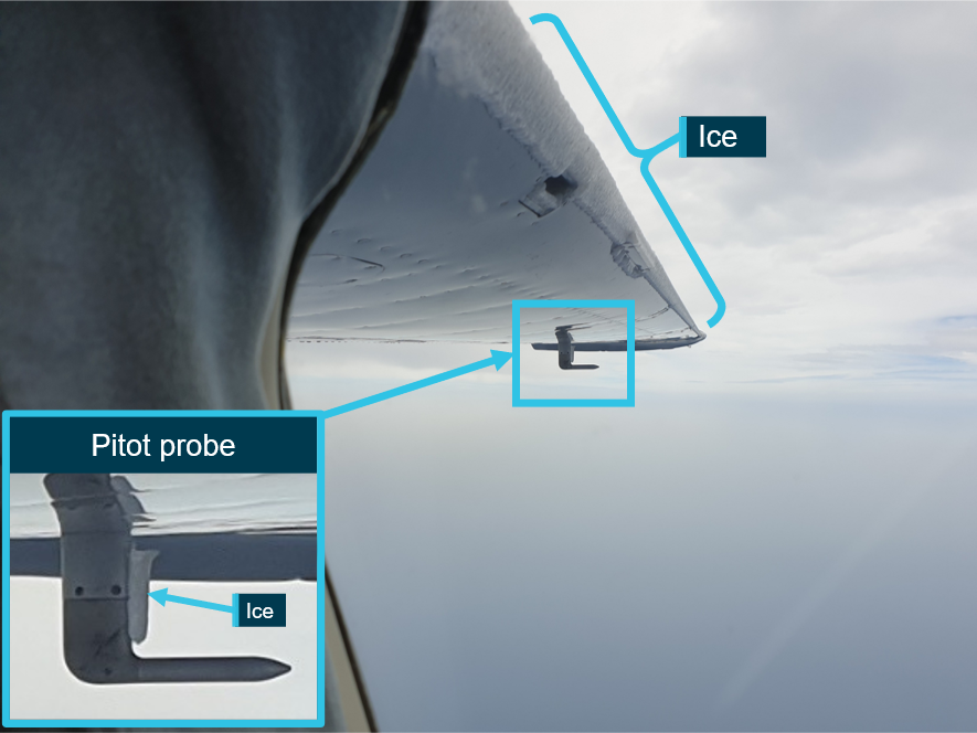Figure 1: Ice accumulation on the left wing and pitot probe