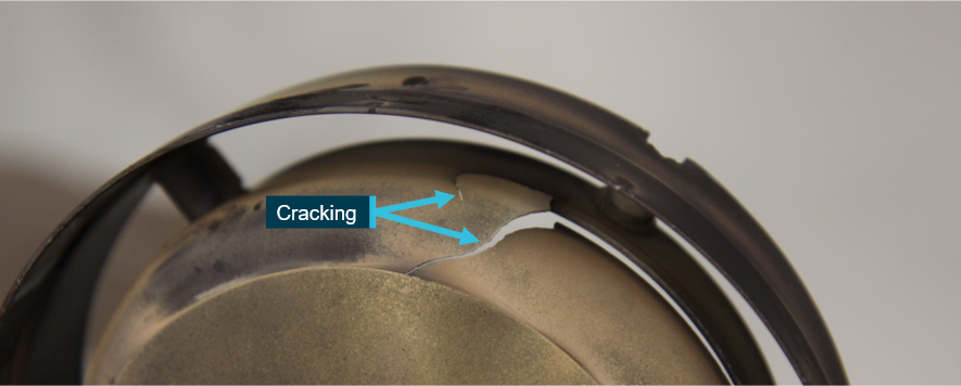 Figure 7: First stage gas producer turbine nozzle shield cracking