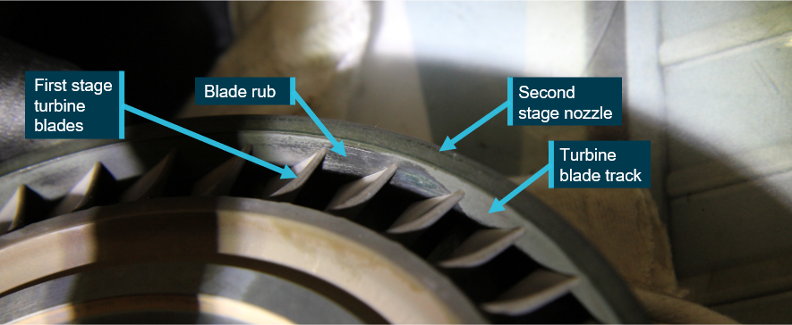 Figure 8: Rub contact on first stage gas producer turbine blade track