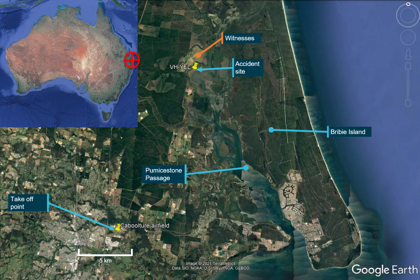 Figure 1: Image of the aircraft departure point and accident location