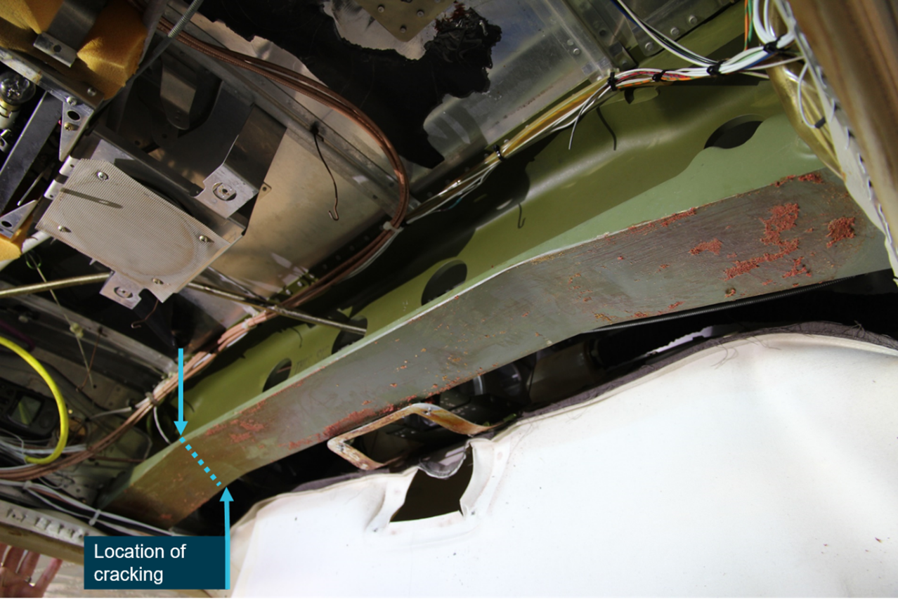 Figure 14: An exemplar Cessna 210N wing spar showing the approximate location where cracking had developed on the carry-through from SUX