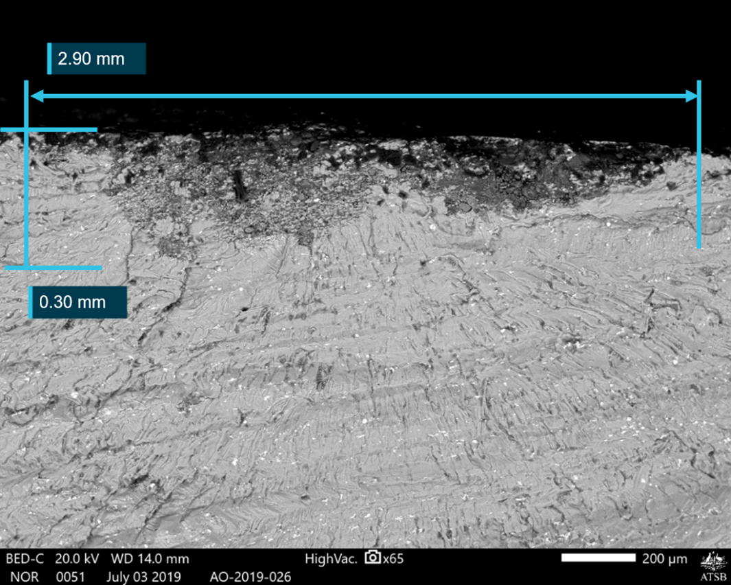 Figure A2: Scanning electron microscopy (back-scattered image) of the fracture surface at the fatigue crack origin