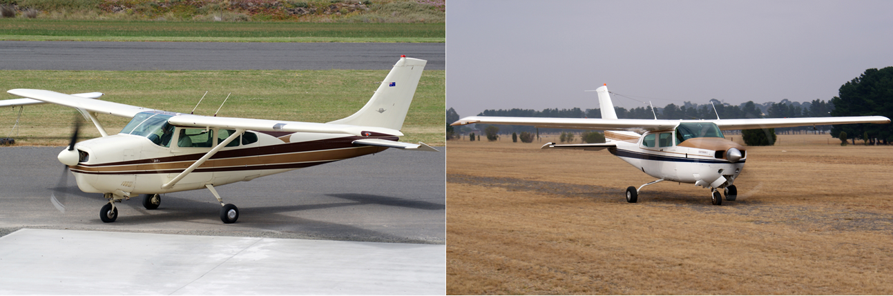 Figure 3: A 1960 C210A with wing struts (left) and a 1980, cantilever winged, C210N (right)