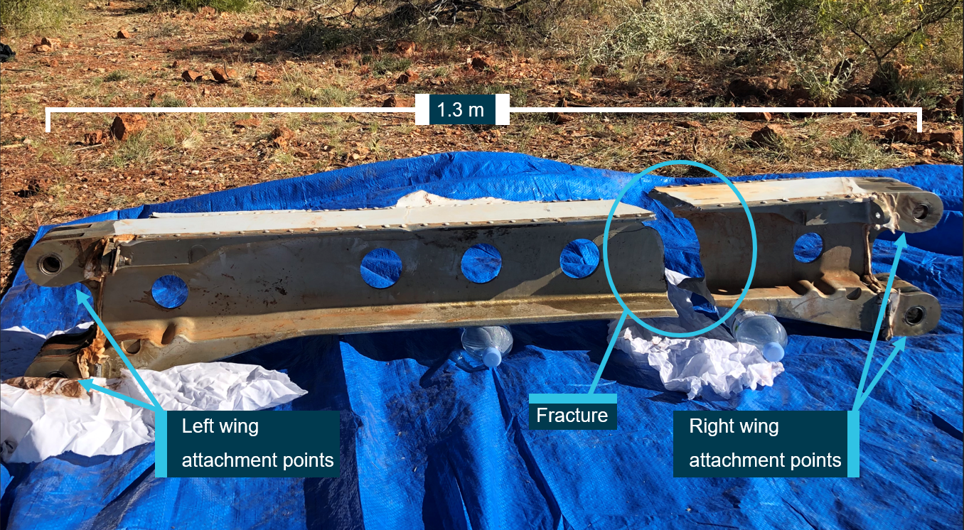 Figure 12: The fractured carry-through structure as removed from the wreckage viewed from the rear