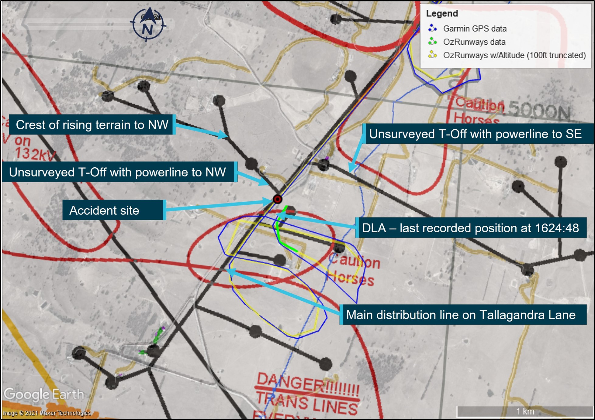 Figure 4: VH-DLA flight path in the vicinity of the accident site