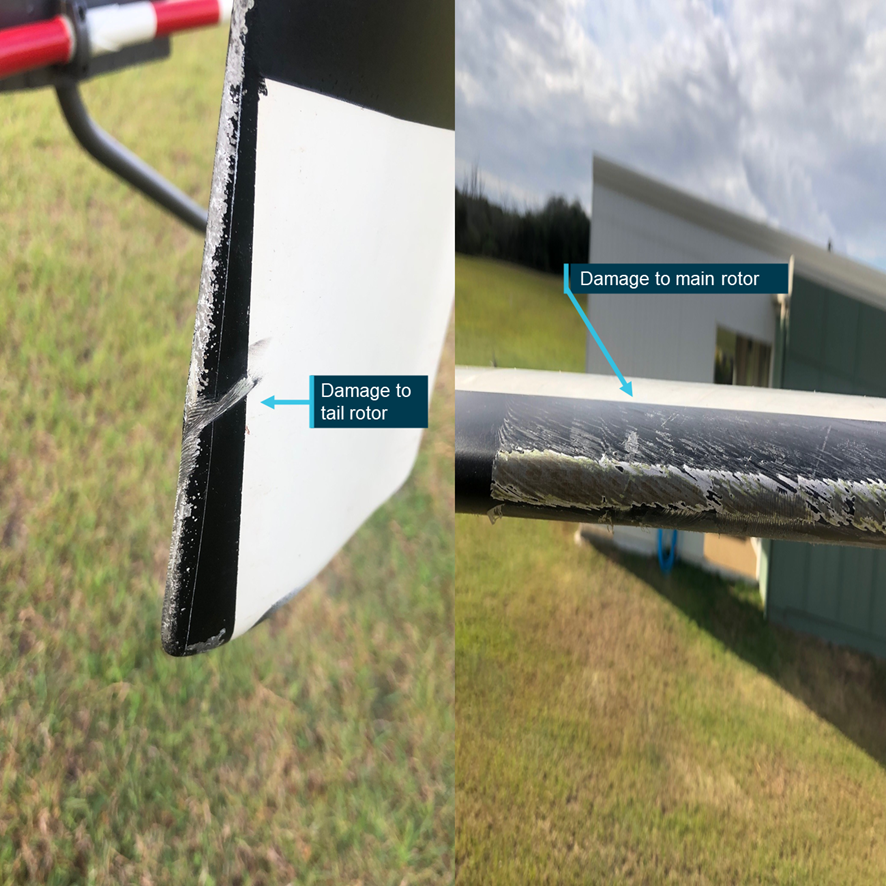 Figure 2: Damage to main and tail rotors
