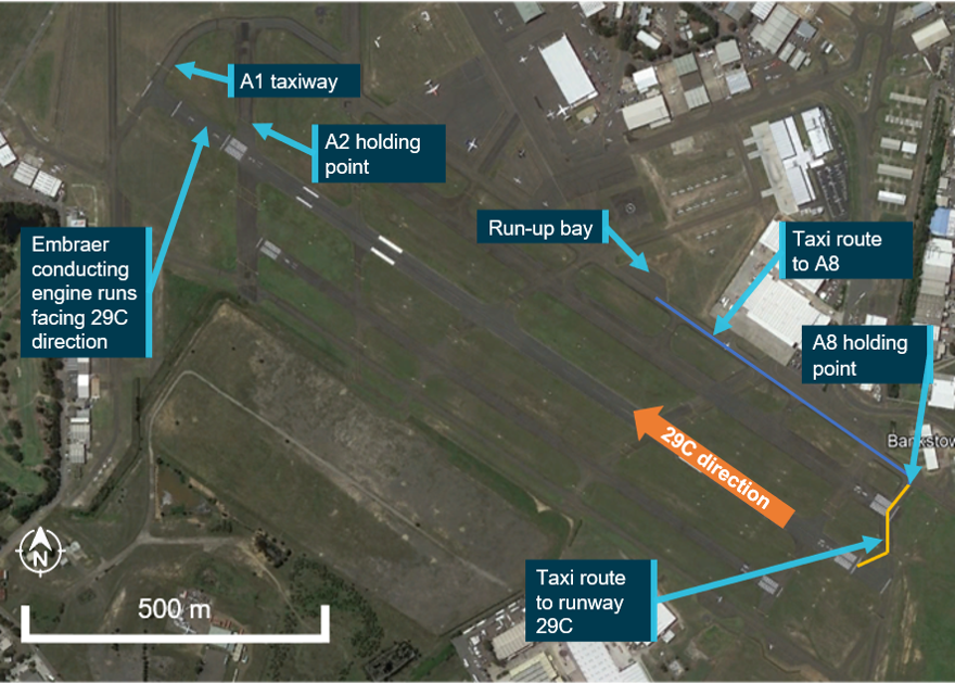 Figure 2: Bankstown Airport showing the route NSK took to the holding point
