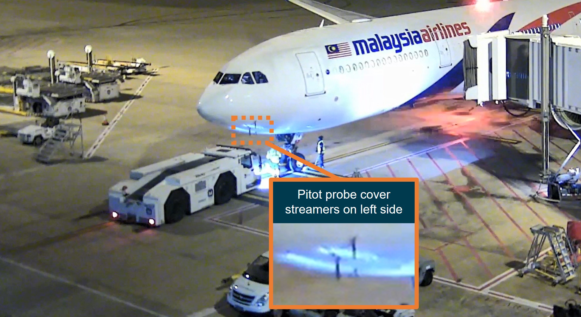 Figure 1: Aircraft on bay during turnaround about to be pushed back with pitot probe covers in place