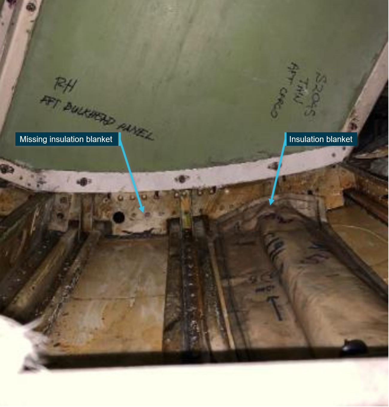 Figure 2: Missing insulation blanket aft cargo bay