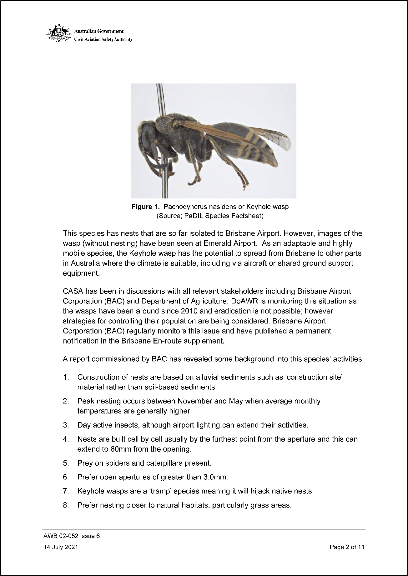 Appendix A – Airworthiness bulletin AWB 02-052: Mud Wasp Infestation – Alert (Issue 6)