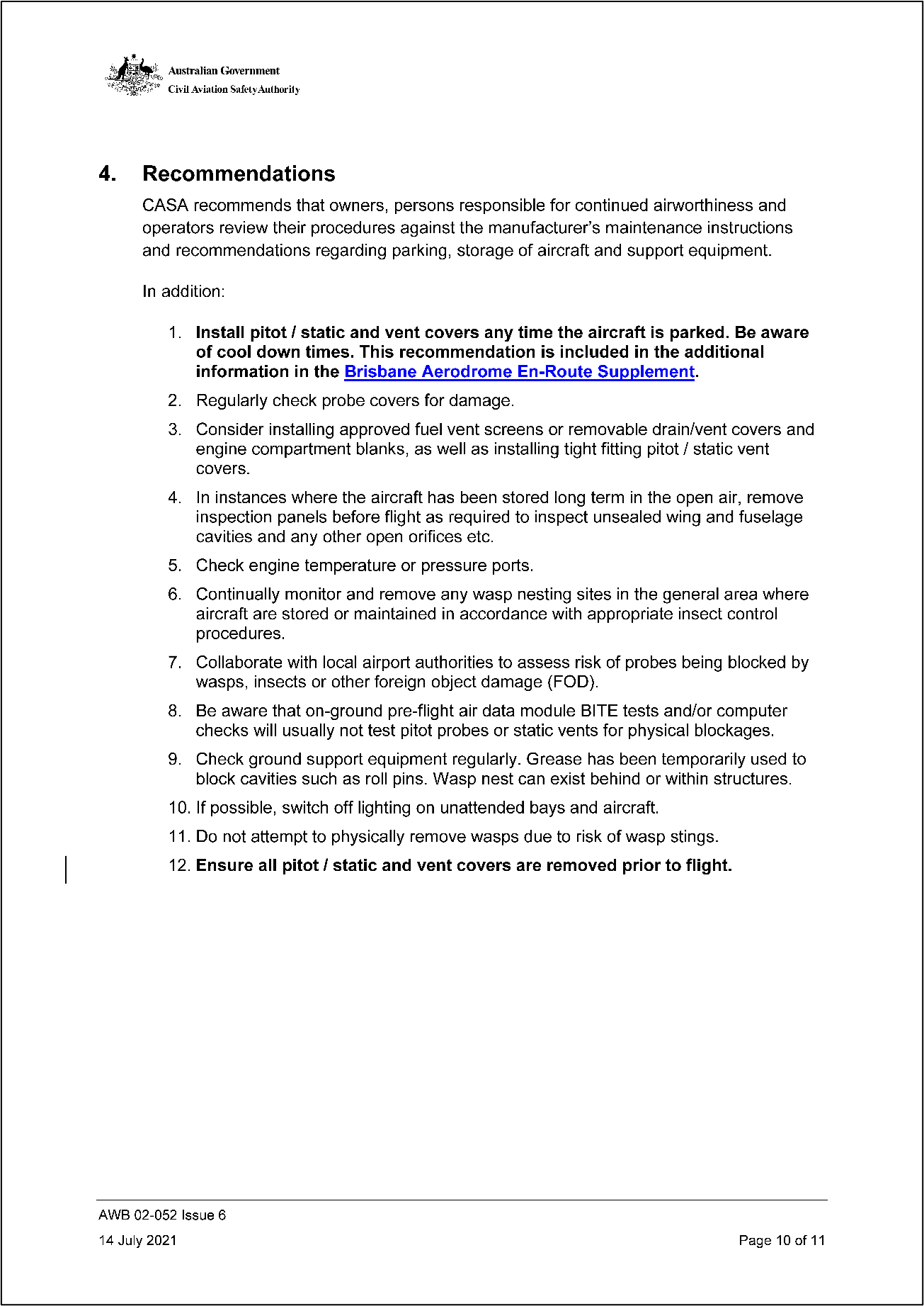 Appendix A – Airworthiness bulletin AWB 02-052: Mud Wasp Infestation – Alert (Issue 6)
