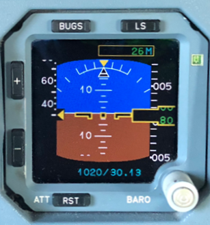 Figure 21: ISIS showing airspeed (left) at the bottom of the scale (30 kt)